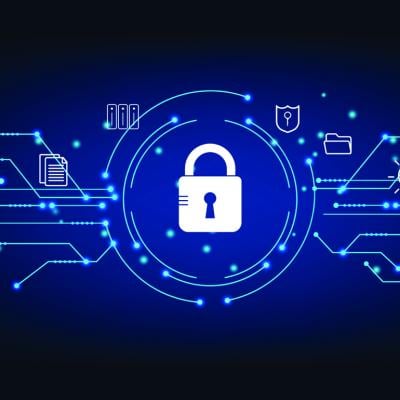 Conceptual graphics of data cybersecurity.