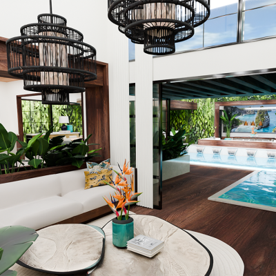 A tropical Balinese open-plan space by Bleu Canard Design.