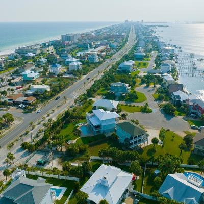 Aerial view of the neighborhoods by Pensacola Beach in Florida.