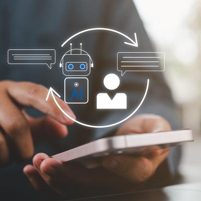 Conceptual graphic of a loop between a human user and an AI chatbot.