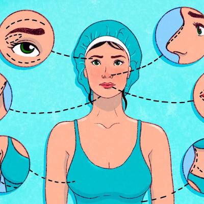 An illustration highlighting facial and body plastic surgery procedures for a patient.