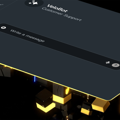 An illustration displaying a futuristic customer support interface. 