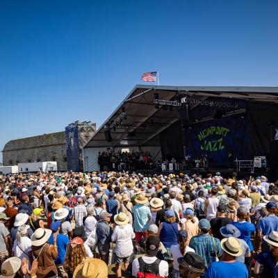 An atmosphere view of the audience and stage during the 2024 Newport Jazz Festival in Rhode Island, USA.