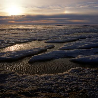 The view from a bush plane as it approaches Cooper Island off of Barrow, Alaska. 