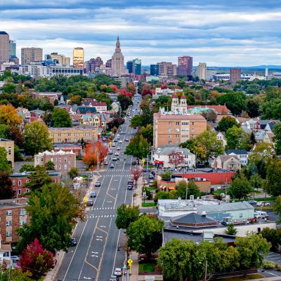 Aerial view of the capital in Hartford, Connecticut.