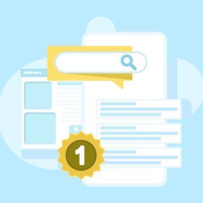 A vector illustration showing conceptual graphics of optimizing search engines.