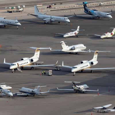 Overview of the private jet ramp at McCarran International Airport in Las Vegas, Nevada.