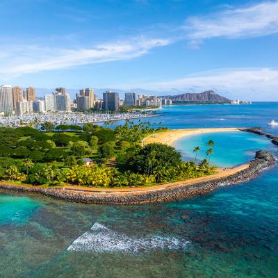Aerial view of the Diamond Head crater in Honolulu, Hawaii.