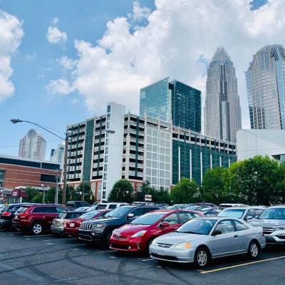 Outdoor parking lot in downtown Charlotte, North Carolina.