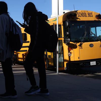 Students heading to their classes at Miguel Contreras Learning Complex in Los Angeles, California, USA.