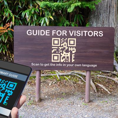 A signage with a guide for visitors QR code label for traveling.