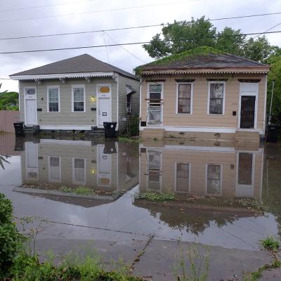 A view of the street flooding after heavy rains in uptown New Orleans.