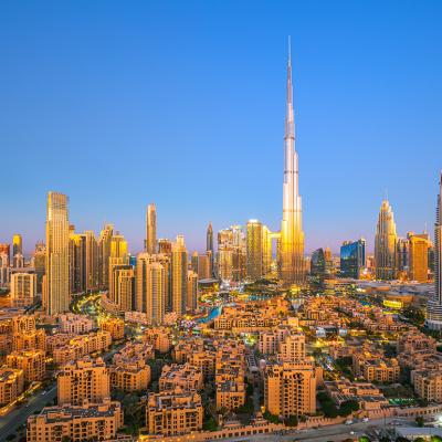Aerial view of the Dubai city skyline in UAE.