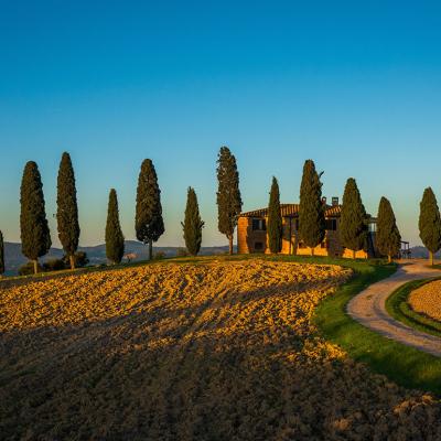 Sunset view of a rustic Italian villa