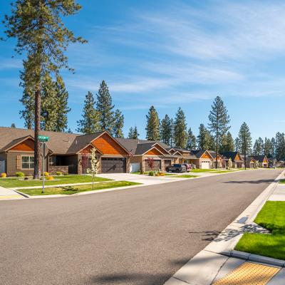 A neighborhood of new homes from a suburban community in Coeur d'Alene, Idaho, USA.