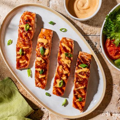 A plate of grilled salmon