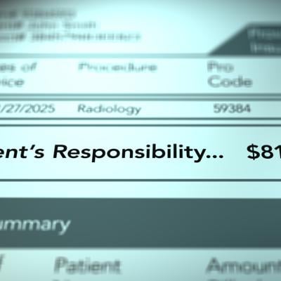 Close up on a patient's medical total bill price.