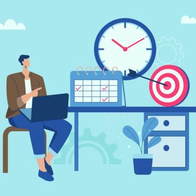 A vector illustration depicting an employee managing business time.