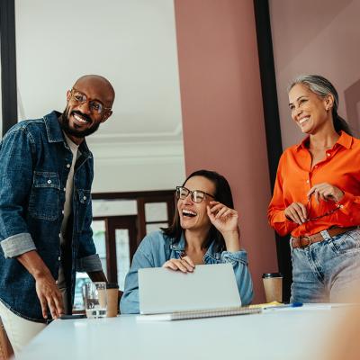 A business team enjoying collaboration in an office.