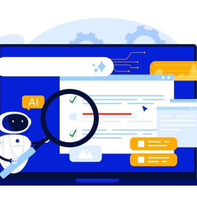 A custom vector illustration showing content visibility through SEO or GEO.