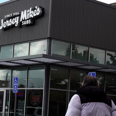 A view of a Jersey Mike's restaurant on April 21, 2026 in Los Angeles, California. 