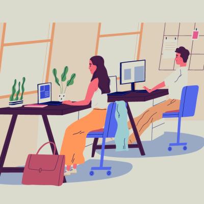 A vector illustration of employees working in an office.