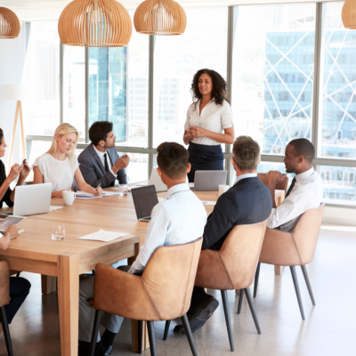 A group of people in a meeting.