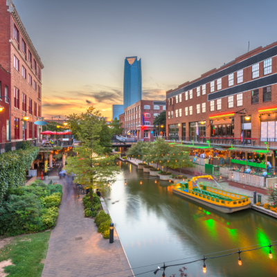 The neighborhood of Bricktown in Oklahoma City, Oklahoma.