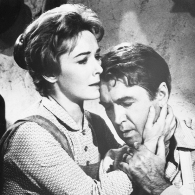 A production still of James Stewart and Vera Miles in "The Man Who Shot Liberty Valance", a 1962 Western directed by John Ford. 