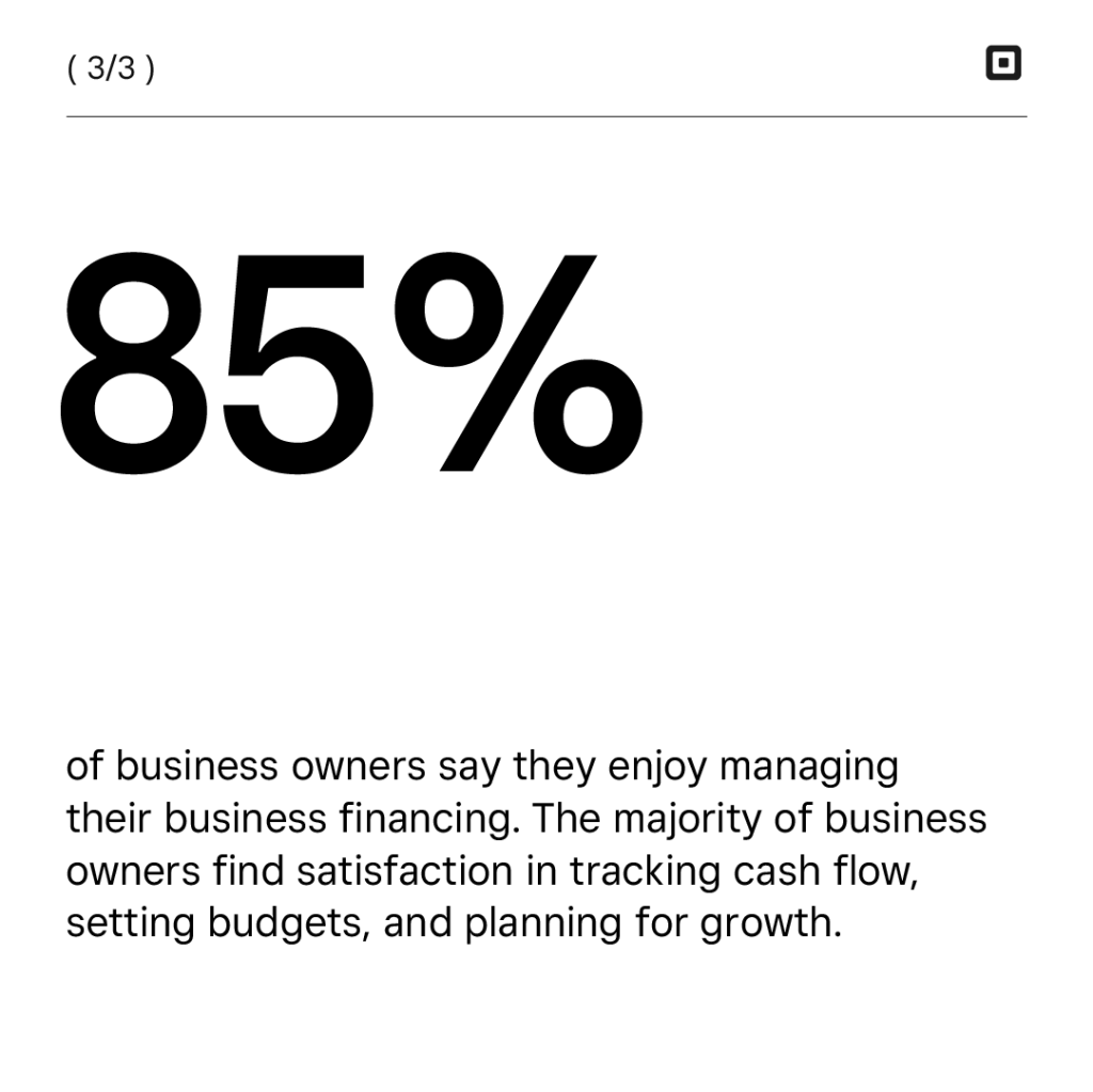 Graphic stating that 85% of business owners say they enjoy managing their business financing.