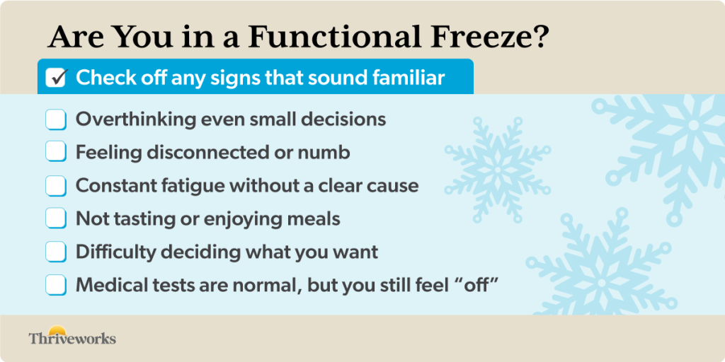 Infographic listing signs of having a functional freeze.