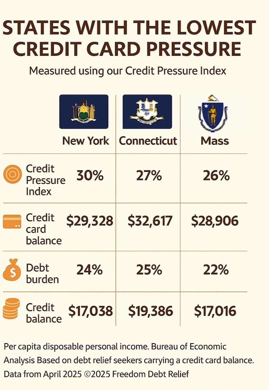 Infographic showing the states with the lowest credit card pressure.