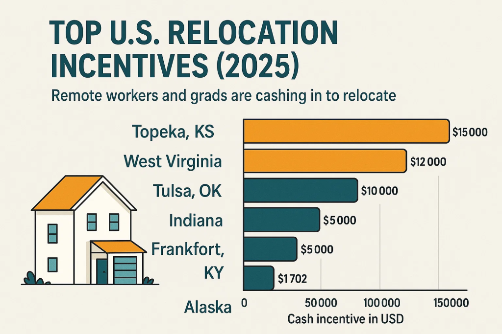 Infographic showing the top U.S. relocation incentives in 2025.
