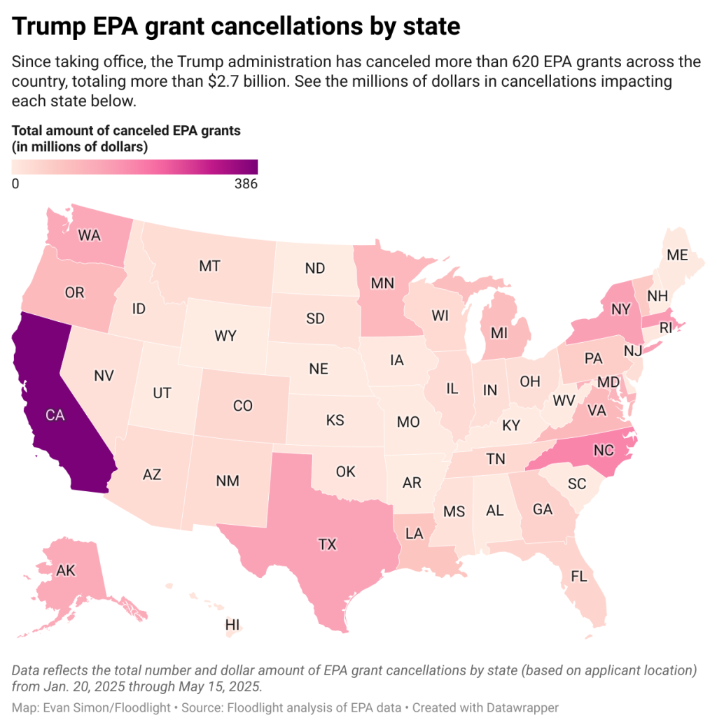 Trump EPA grant cancellations by state.