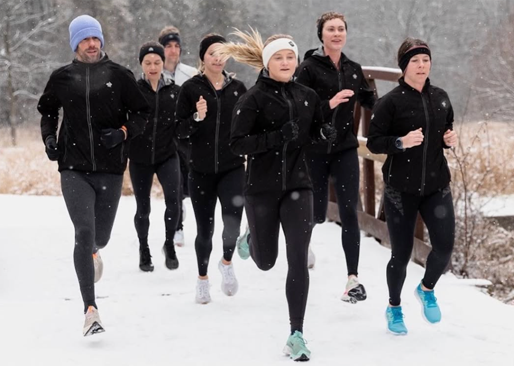 The Rabbit team designs products to endure the elements, including snow, for its community members who train year-round and constantly tests its products in real-life conditions.