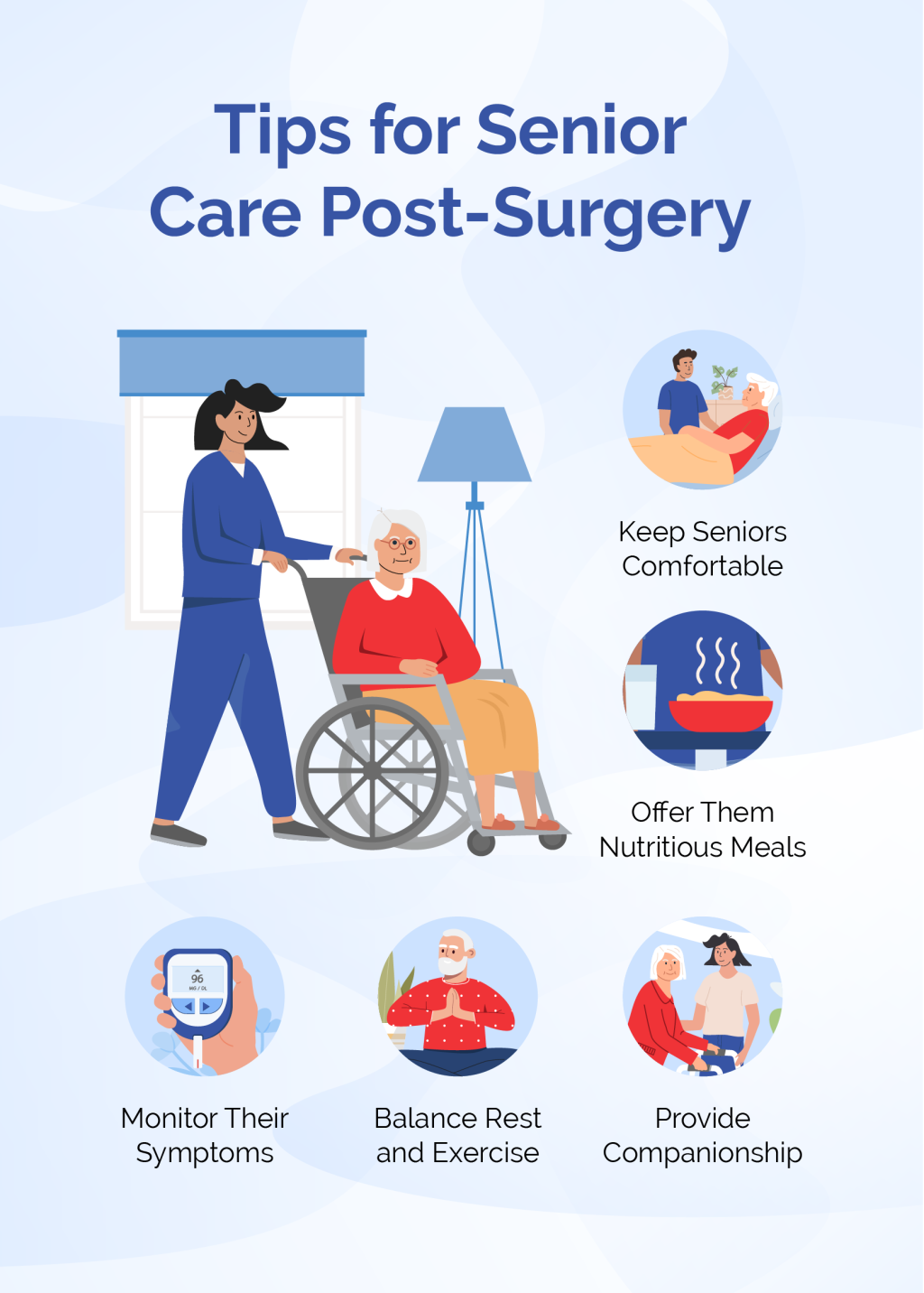 Tips for senior care post-surgery.