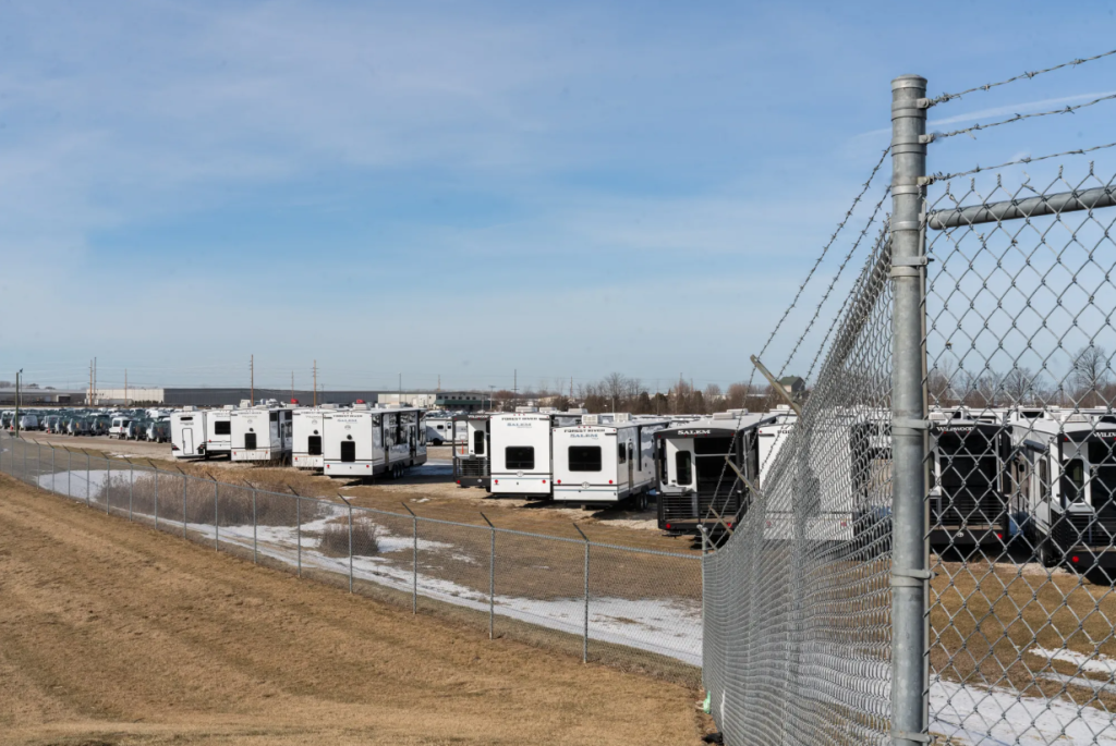 RVs parked in Elkhart, Indiana, known as the “RV capital of the world."