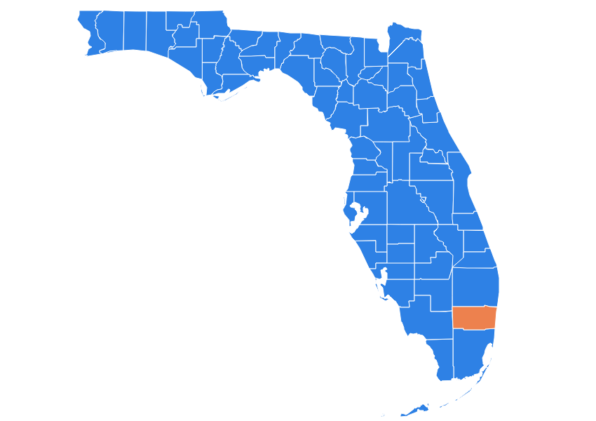 Infographic map highlighting the Broward county in the state of Florida.