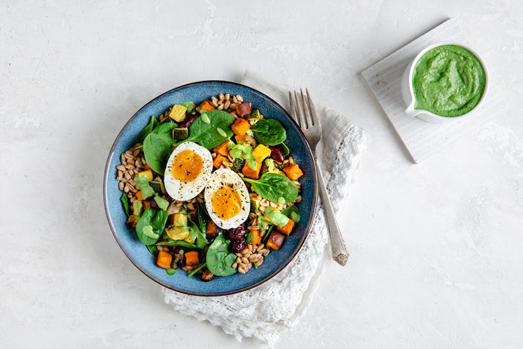 Roasted vegetable grain bowl.