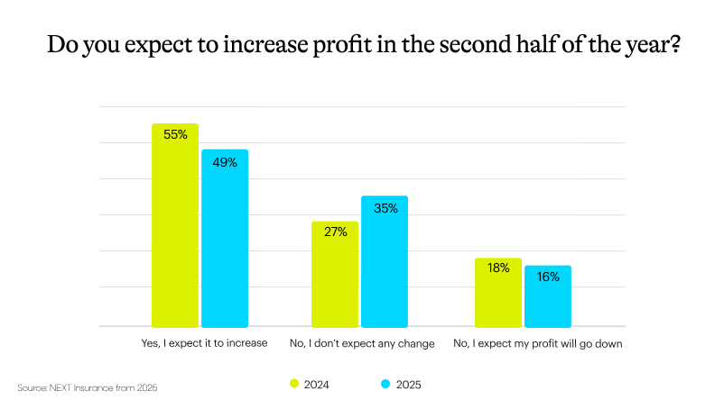 Data chart showing results to the question "Do you expect to increase profit in the second half of the year?".