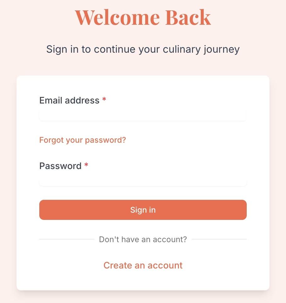 A welcome page result for user authentication for the app, Taste.