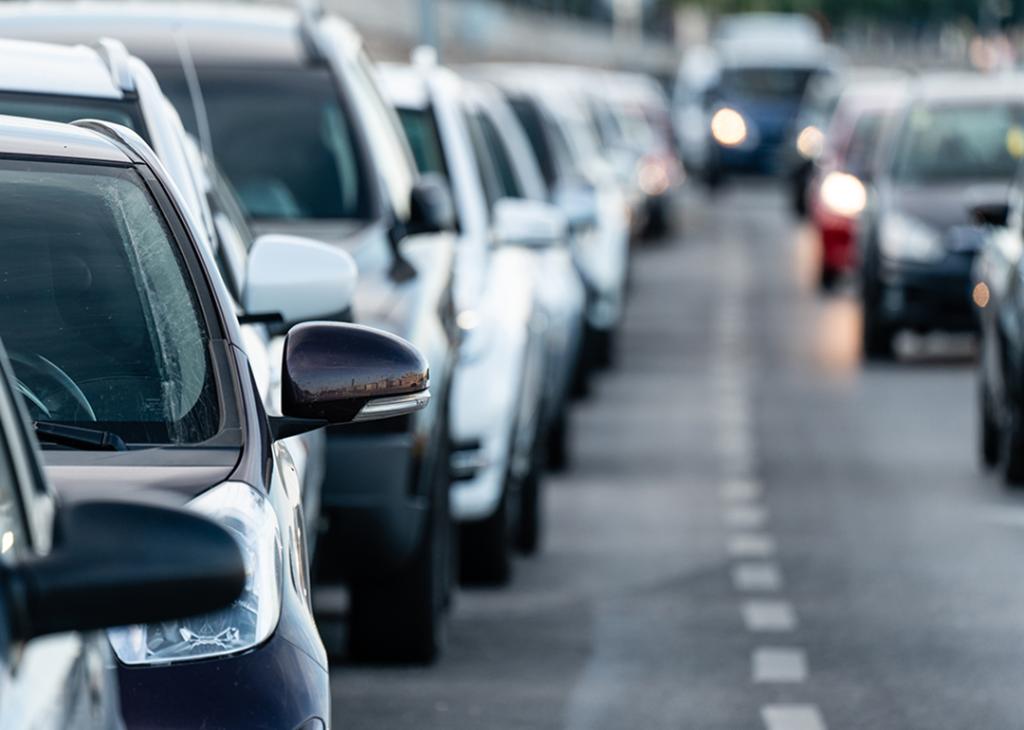 Cars during heavy traffic on the road.
