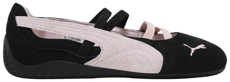 A side view of the PUMA Speedcat Suede Ballet shoe for women in pink and black colorway.