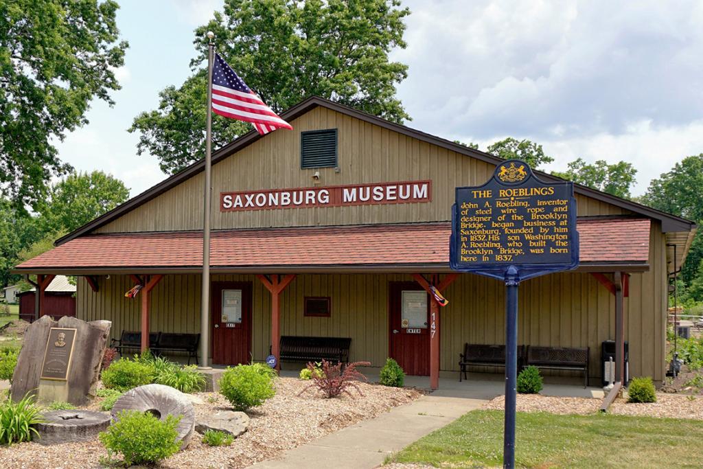 The front of Saxonburg Museum located in Roebling Park, Pennsylvania.