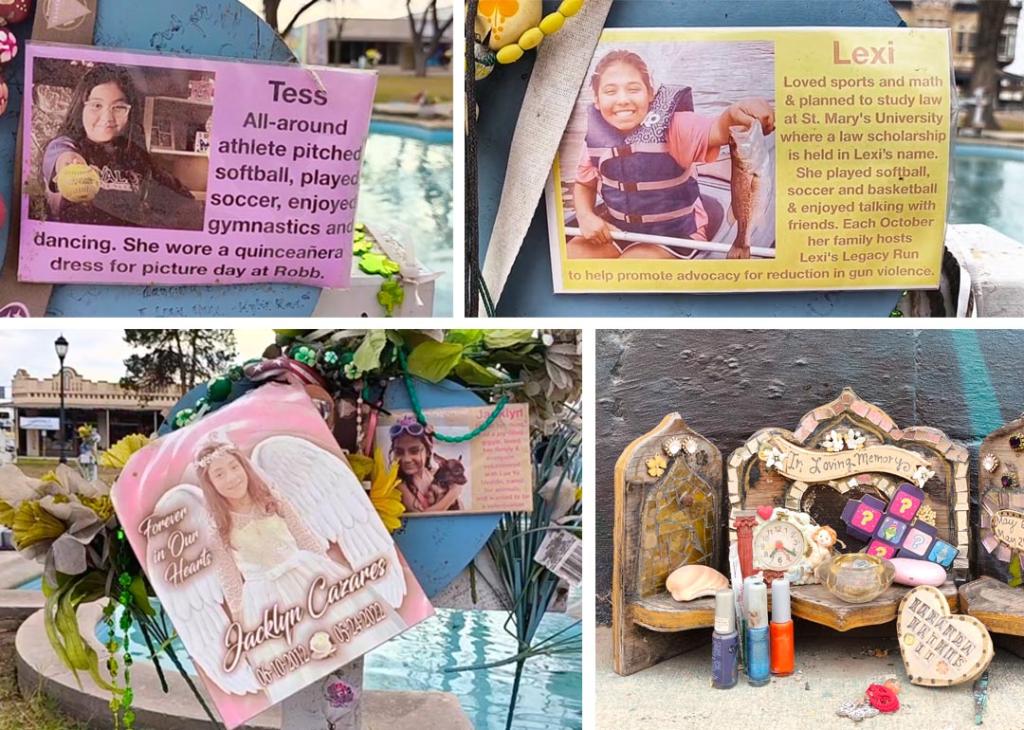 Memorials and photos of shooting victims including Tess, Lexi and Jacklyn Cazares.    
