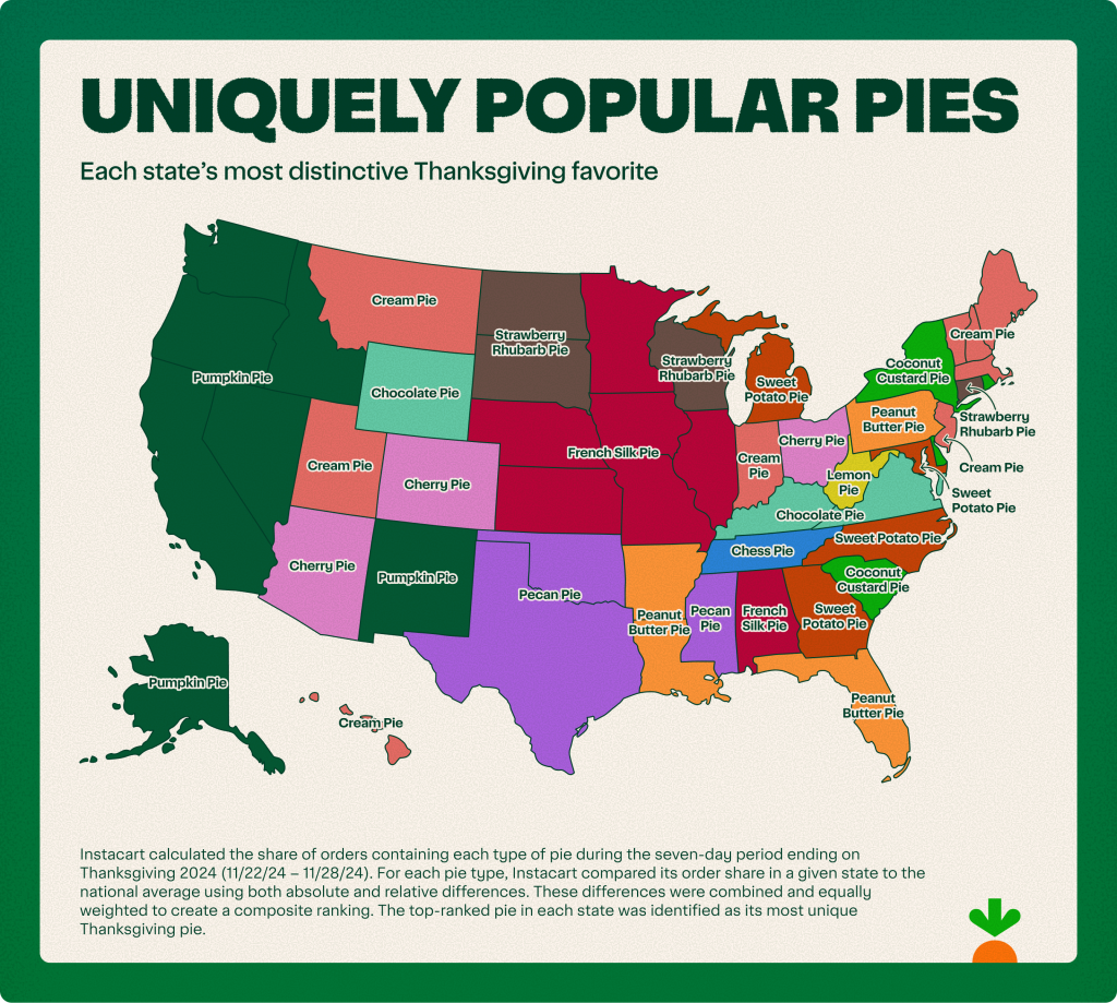 A map showing each state's most distinctive Thanksgiving favorite.