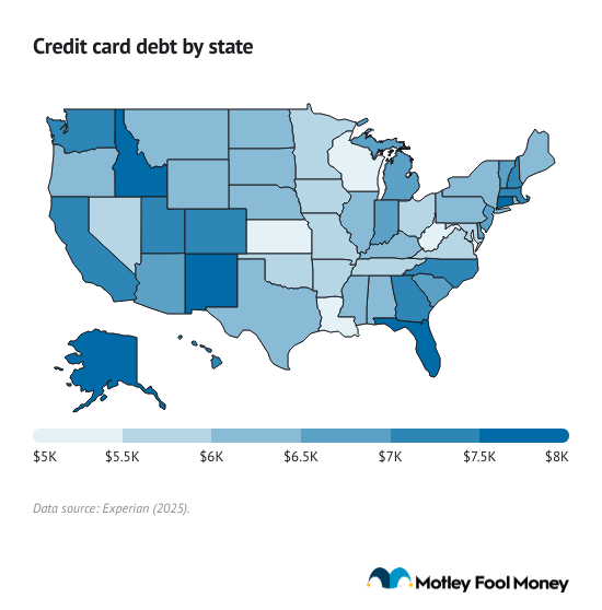 A data map of the US showing where the average credit card debt is the highest.