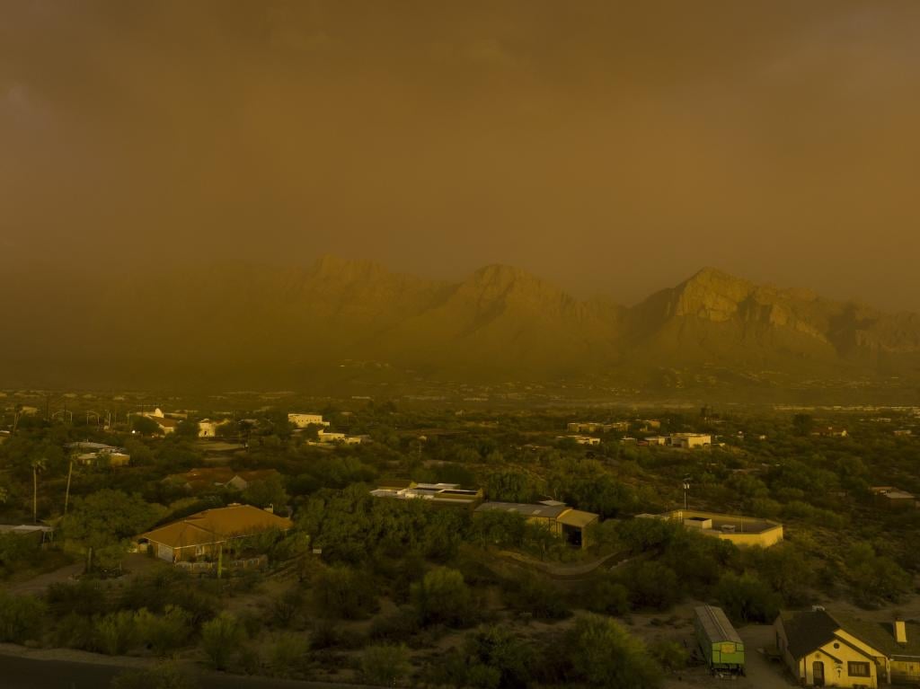 A dust storm, also known as a haboob, envelops Oro Valley, Arizona in May 2025. 