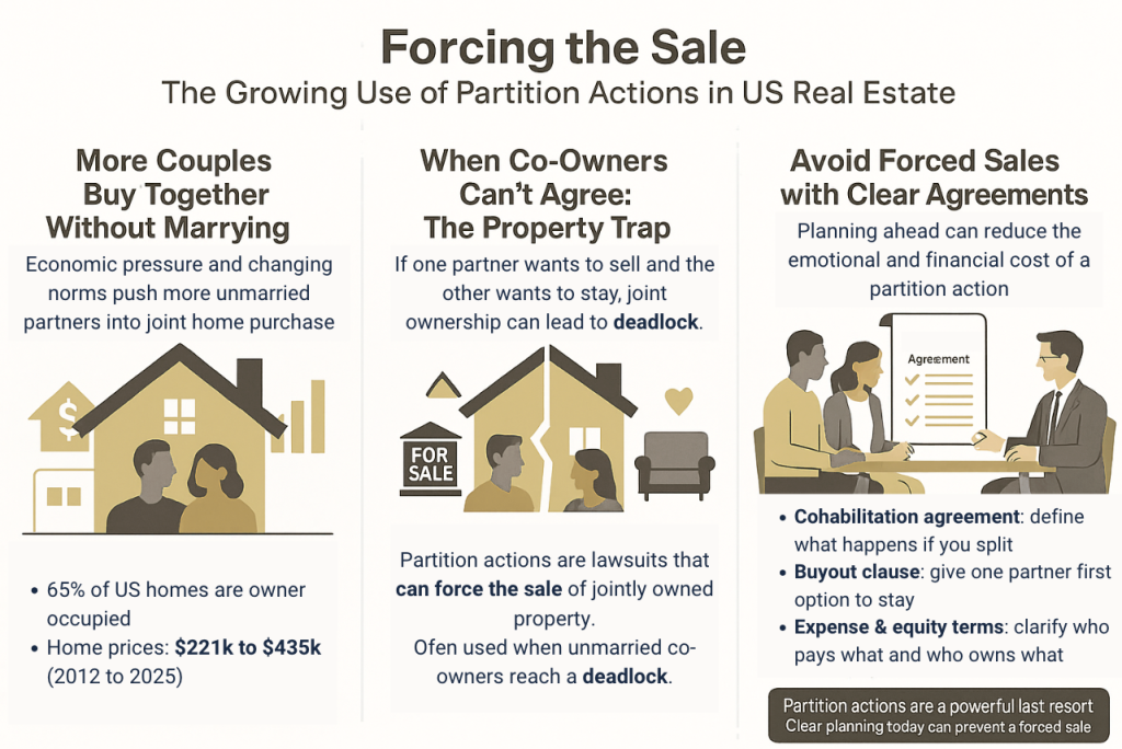 An infographic on the growing use of partition actions in US real estate.