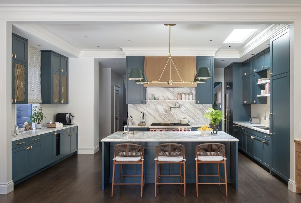 Interior of a home kitchen with natural stone elements.